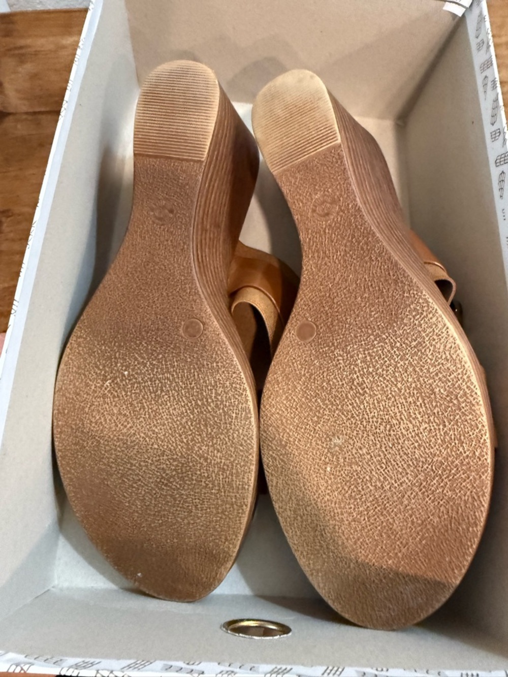 Italian Shoemakers Tan Leather Wedge Slide Sandals with Tortoiseshell Buckle - Picture 5 of 7